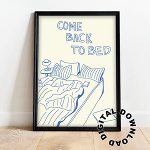 Retro Wand Kunst, komm zurück ins Bett Doodle Print, Buntstift Skizze Druck, digitaler Download, Bett Doodle Print, Schlafzimmer Wand Druck, Wohnheim Wand Kunst.