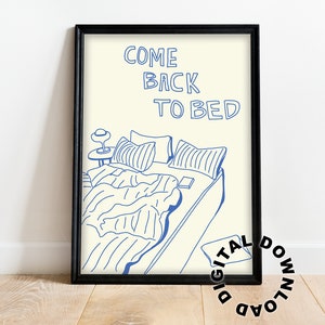 Retro Wall Art, Come Back to Bed Doodle Print, Crayon Sketch Print, Digital Download, Bed Doodle Print, Bedroom wall print, Dorm Wall Art.