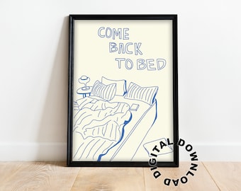 Retro Wall Art, Come Back to Bed Doodle Print, Crayon Sketch Print, Digital Download, Bed Doodle Print, Bedroom wall print, Dorm Wall Art.