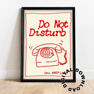 Retro Wall Art, Do Not Disturb Doodle Print, Crayon Sketch Print, Digital Download, Phone Doodle Print, Summer Print, Dorm Wall Art.