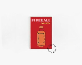Fireball Print, Wall Print, Bar Cart Sign, Tequila Print, Colorful, Printable, Instant Download