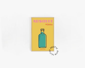 Absolut Vodka Print, Wall Print, Bar Cart Sign, Vodka Print, Colorful, Printable, Instant Download