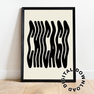 Chicago golvende print, Chicago digitale download, retro vintage muurkunst, digitale download, Chicago