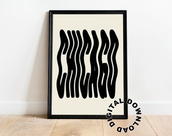 Chicago Wavy Print, Chicago Digital Download, Retro Vintage Wall Art, Digital Download, Chicago