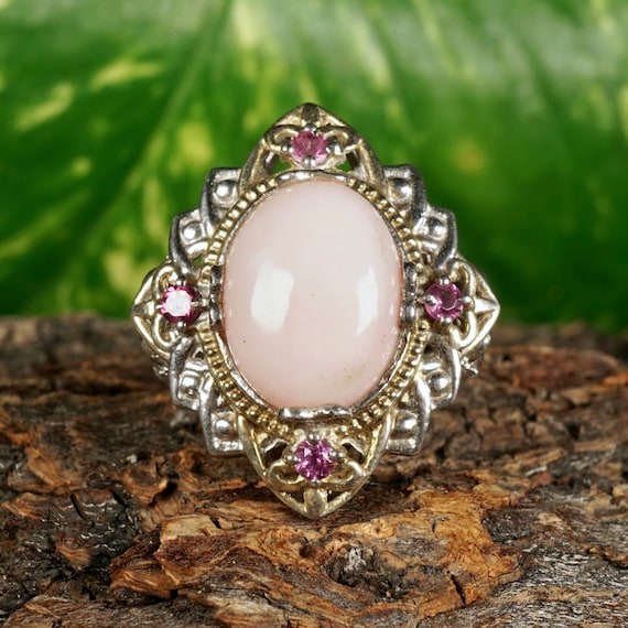 Stunning Pink Coral & Amethyst Two Tone Sterling … - image 1