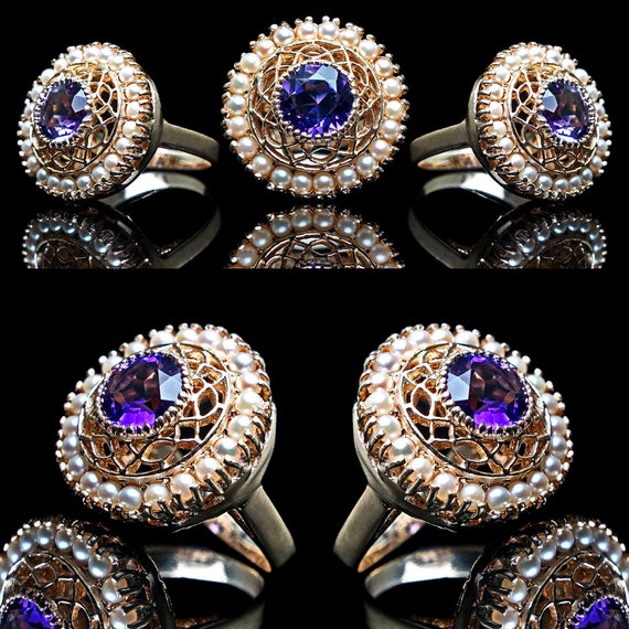 Absolutely Stunning Antique Amethyst & Pearl Seed… - image 2