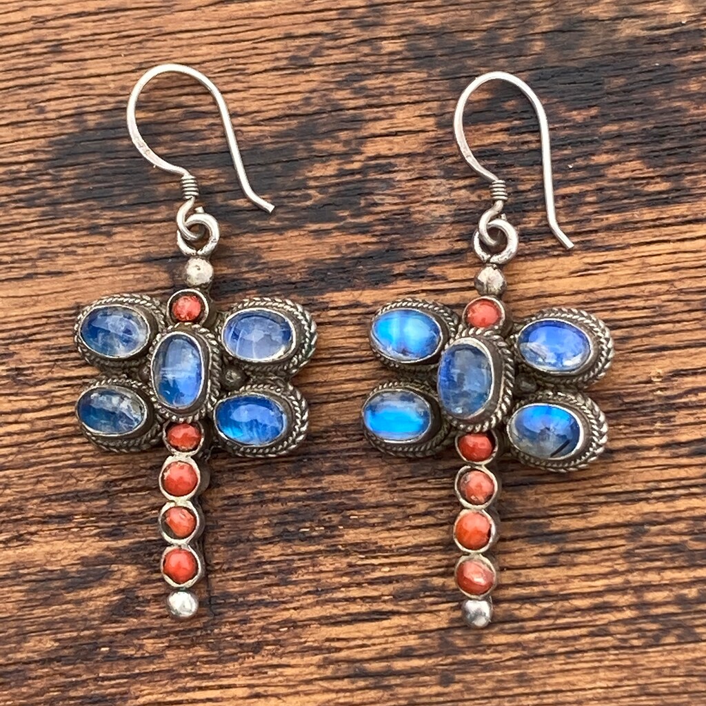 URONE Orecchini A Libellula Con Pietra Di Luna Sintetica In Argento 925 - Gioiello Portafortuna, Regalo Per Donna