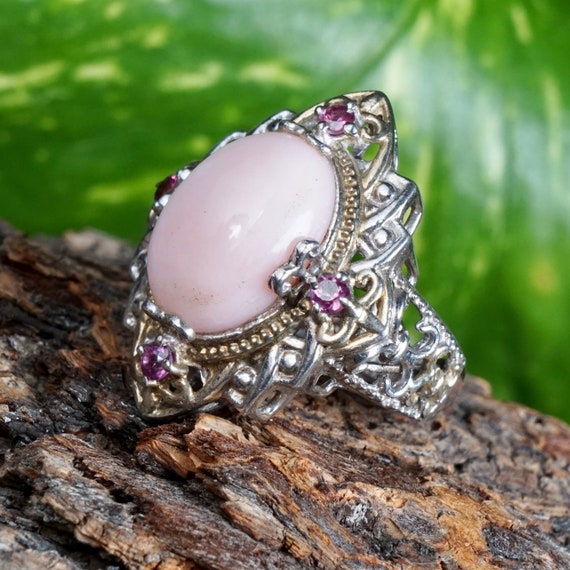 Stunning Pink Coral & Amethyst Two Tone Sterling … - image 2