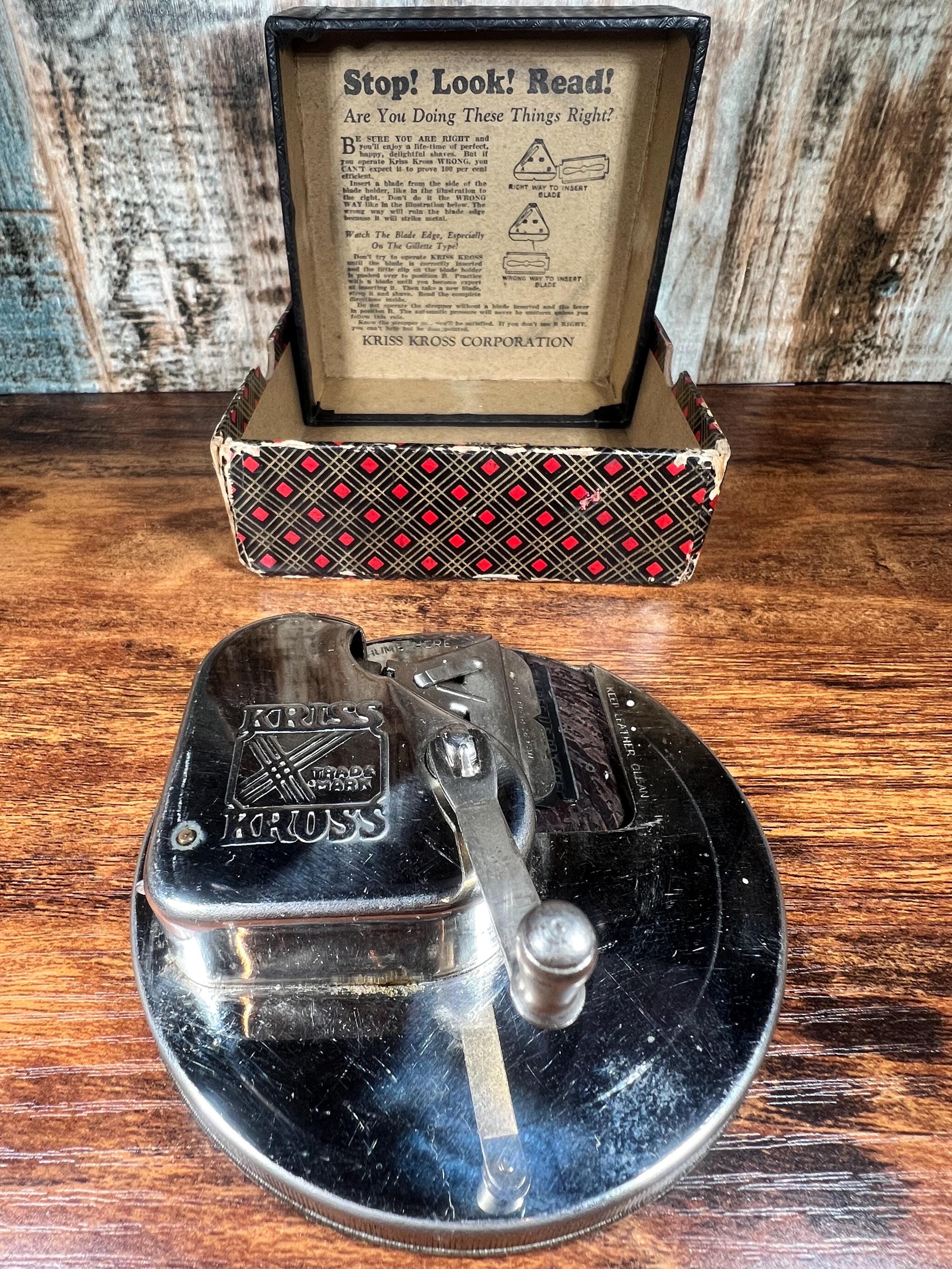 Antique Kriss Kross Stropper: 1920s Razor Blade Sharpener With Box