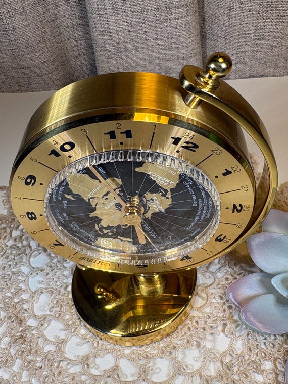 Seiko World Clock-solid Brass With 24 City World Time Bezel-works