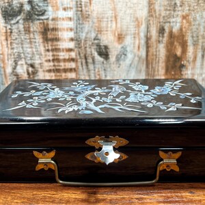Vintage Black Lacquered Box With Shell Inlay - Etsy