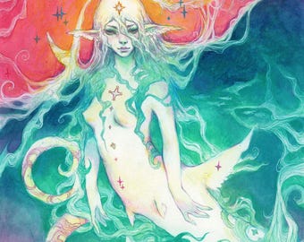 Mermaid Print | fantasy fine art print | mythology | 11x12 inches |