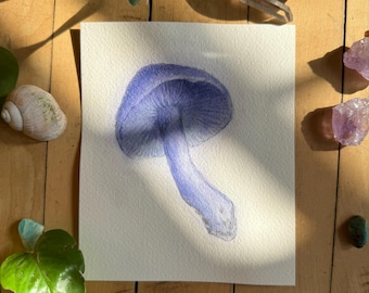 Violet Webcap | ORIGINAL PAINTING | Ooak Watercolor Mushroom Art |