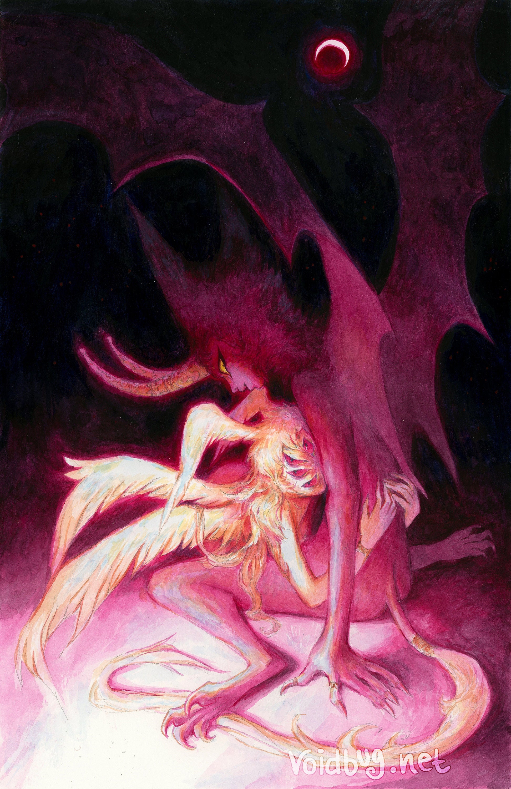 Demon Moon Art Print Fantasy Painting Demon and Angel Art Etsy