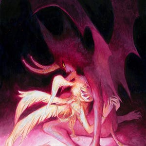 Demon Moon art print | fantasy painting | demon and angel art | devil | occult | 11x17 |
