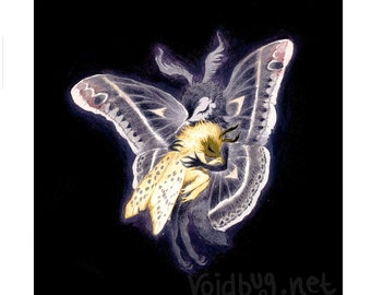 Mother and Child | calleta moth white ermine fantasy fairy print | sweet sentimental dreamy nostalgic fine art illustration | 9x9 inches |