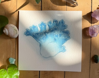 Blue Coral Fungus | ORIGINAL PAINTING | Ooak Watercolor Mushroom Art |