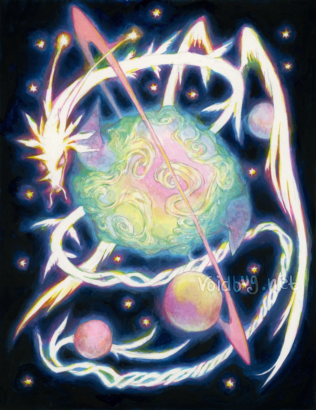 Space Dragon - Planet Cosmic Wyrm Fantasy Print - 8x10 Fine Art Print ...