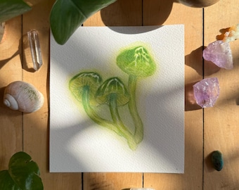 Parrot Waxcap | ORIGINAL PAINTING | Ooak Watercolor Mushroom Art |