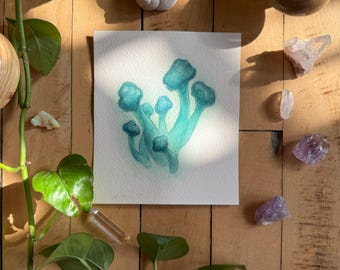 Green Jelly Baby | ORIGINAL PAINTING | Ooak Watercolor Mushroom Art |