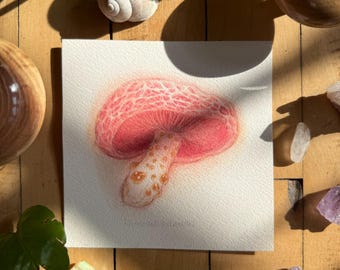 Wrinkled Peach Mushroom | ORIGINAL PAINTING | Ooak Watercolor Mushroom Art |