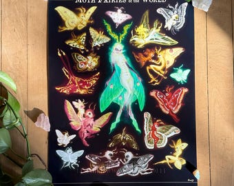 Moth Fairies of the World Art Print: Vintage Fantasy Species Chart