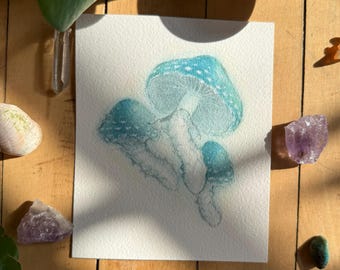 Verdigris Agaric | ORIGINAL PAINTING | Ooak Watercolor Mushroom Art |