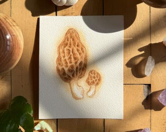 Black Morel | ORIGINAL PAINTING | Ooak Watercolor Mushroom Art |