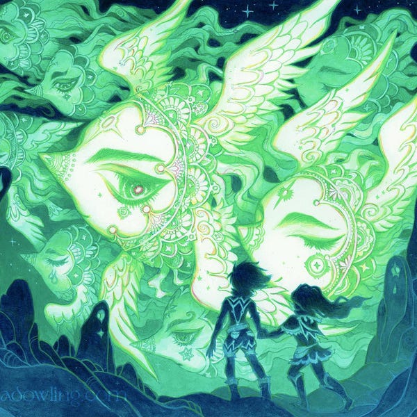 Green Dream Art Print: Psychedelic Fantasy Adventure (12x16)