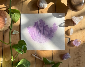 Violet Coral Fungus | ORIGINAL PAINTING | Ooak Watercolor Mushroom Art |