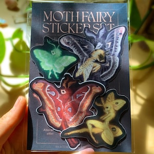 Moth Fairy Sticker Set of 4 | weatherproof matte vinyl 3 inch stickers
