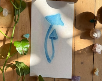 Blue Pinkgill | ORIGINAL PAINTING | Ooak Watercolor Mushroom Art |