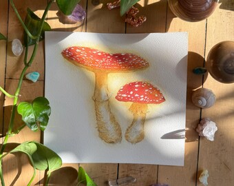 Fly Agaric | ORIGINAL PAINTING | Ooak Watercolor Mushroom Art |