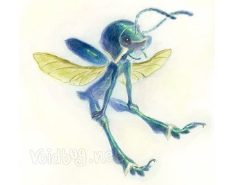 Cobalt Milkweed Beetle Fairy Art Print | 9x9 inches |