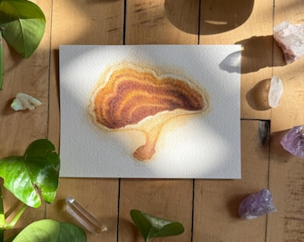 Yellow Stemmed Micropore | ORIGINAL PAINTING | Ooak Watercolor Mushroom Art |