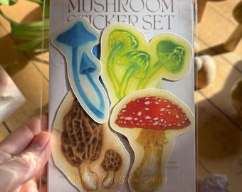 Mushroom Sticker Set of 4 | matte vinyl 3 inch stickers