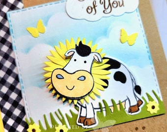 Stampin' Up Cow Over The Moon Hello Cows Card Kits 4 Thinking Of You Happy Birthday Cow Embossed handmade Card Kit Hand Stamped DIY