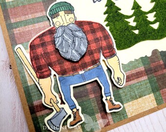 4 Stampin Up Card Kit Lumberjack Plaid Tidings Christmas Holiday Wood masculine handmade Card Kit Hand Stamped DIY