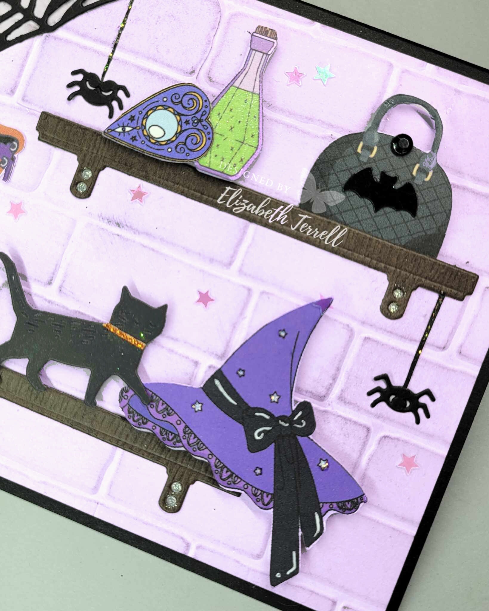 Halloween Tim Holtz Stampin up Witch CARD Hat Shelf Boots Bat