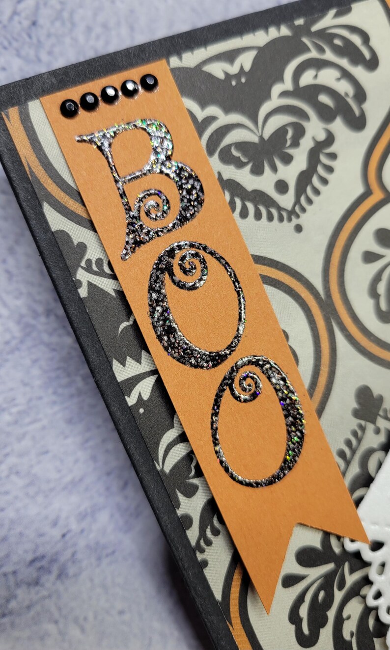 Stampin up Ghost Halloween BOO Card Kit Pearl Black Sparkle Embossed ...