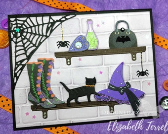4 HALLOWEEN  Stampin Up Card Kit Diva Stylish Witch Bewitched Lady  Shelf Boots Cat Spider Card Kit Hand DIY
