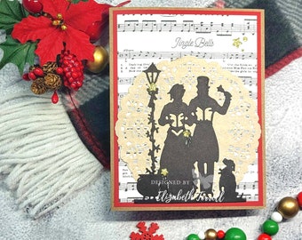 Christmas Holiday Card Kit Vintage Carolers Stampin Up Card Kit Lady Holiday Music Embossed handmade Doily Card Kit Hand Stamped DIY