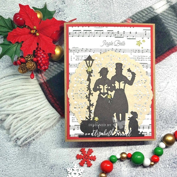 Christmas Holiday Card Kit Vintage Carolers Stampin Up Card Kit Lady Holiday Music Embossed handmade Doily Card Kit Hand Stamped DIY