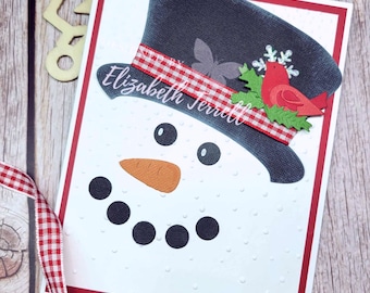 Snowman Christmas Greeting Card Frosty Cardinal Bird Ready to Mail Snowflake Snow Embossed Stampin Up Holiday Embossed  Animal Kitten Rescue