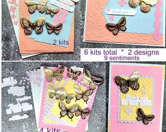 6 Schmetterling 3D Stampin' Up Card Kits DSP Goldfolie Blumen Verpassen Sie schön Danke schüchtern Blau geprägte handgemachte Hand gestempelt DIY