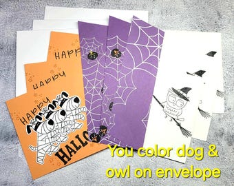 Stampin Up Halloween Mummy Dog Owl Card Kits Trick or Treat Activity Kids SPIDER WEB ric rac stars stamped DIY Animal Rescue Make Your Own