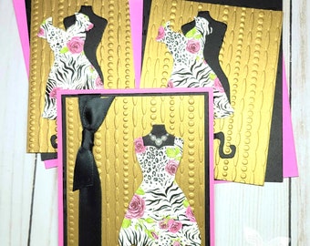 3 DIVA Stampin' Up All Dressed Up Cheetah Zebra Shimmer Rose Ribbon Card Kits Thank You Birthday Bachelorette Wedding Embossed handmade DIY