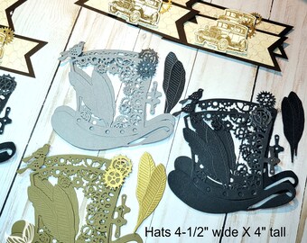 Steampunk Die Cut Gears Birthday Stampin Up Guy Greetings Vintage Car Classic Hat Feather Card Topper Embellishments Banner Masculine Men