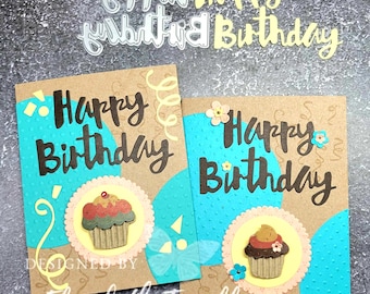 Birthday Die Cut Cupcake Card Inspiration Stampin Up Embossed Male Female Hand Stamped DIY Quick Easy Animal Kitten Rescue