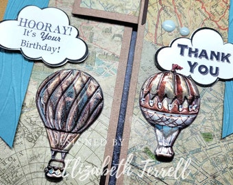 6 Karten Kit Heißluftballon Stampin Up Geburtstag Maskulin Danke Vatertag Flugzeug Reise Bachelor handgemacht DIY Ruhestand